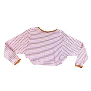 BDG Women's Pink/Yellow/Brown/White Striped XS Long Sleeve Cropped T-shirt